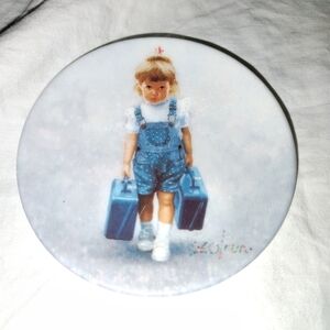 Vintage Zolan Little Traveler Girl Hauling Suitcases Mini Painted Plate